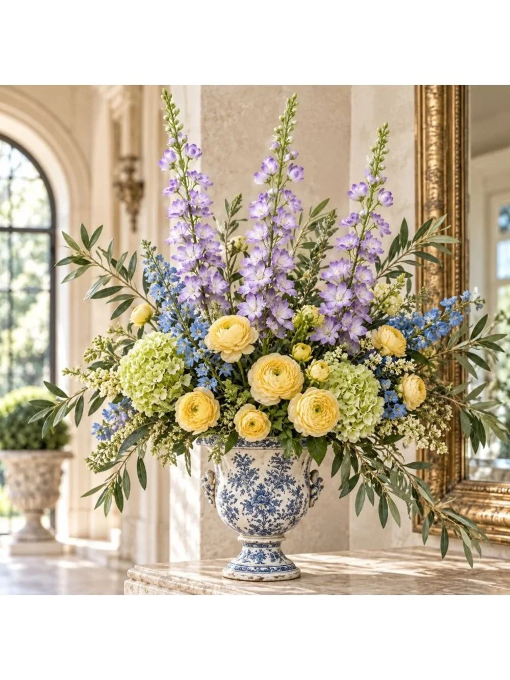 Lavender Delphinium Stems Set of 3 40 Inch Artificial Larkspur Flowers Tall Faux